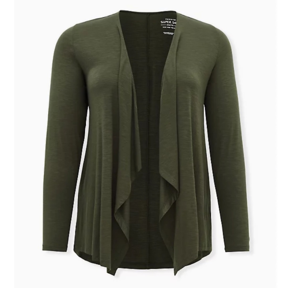 Super Soft Olive Green Drape Front Cardigan - Picture 5 of 5